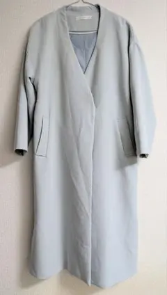 NICE CLAUP オープンフロント ノーカラー/ロングコート　水色