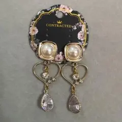パール ビジュー ハート イヤリング ピアス