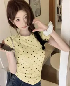 ドット柄 半袖 Tシャツ イエローのサムネイル
