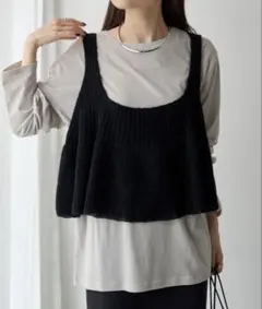 PUAL CE CIN リブ×畦ニットビスチェ ブラックのサムネイル