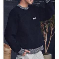 新品【TCCP】モールヤーン配色ニット*ネイビーM【MONO-MART】