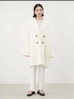 【新品】ミラオーウェン　ワイドシルエットダブルブレストコート　ホワイト　F