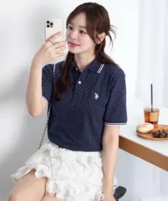 WEGO U.S. POLO ASSN.別注ラインポロシャツ ドット ネイビーのサムネイル
