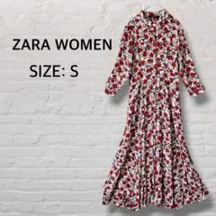 ZARA WOMEN 花柄 ロングワンピース 七分袖 フラワープリント S-Mのサムネイル