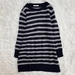 ショコラフィネローブ ニットワンピ ボーダー ネイビー F ゆるニット　韓国風