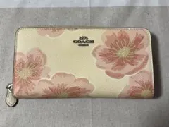 コーチ　長財布　財布　花柄　シグネチャー　ブラウン　レザー