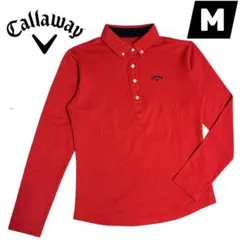 極美品 キャロウェイ ドット　長袖ポロシャツ レッド　刺繍ロゴ　M