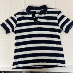 LACOSTE ネイビー/ホワイト ストライプ ポロシャツ