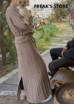 FREAK'S STORE モヘヤ混 ロングスカート ケーブル編み タイト