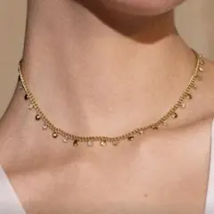 【新品未使用】 ネックレス　チェーン　ビーズ　クリスタル　チャーム　純金メッキ