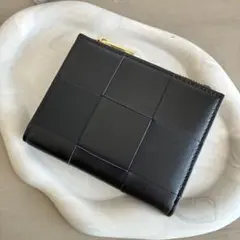 本革　財布 ラムレザー 編み込み　イントレチャート風　コンパクト レディース