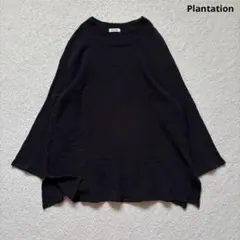 Plantation ワッフルニットプルオーバー　チェック　長袖　黒　コットンのサムネイル