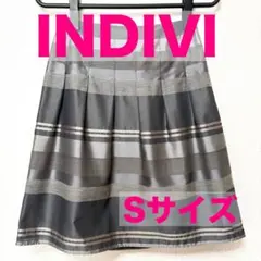 【INDIVI】ラメ混 ボーダー柄 フレアスカート