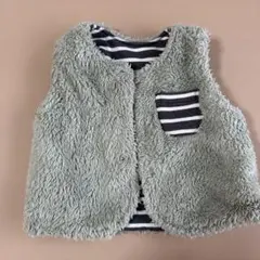 リバーシブル (70〜80cm)フリースベビーベスト ストライプポケット付き