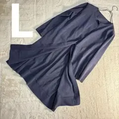 【ジャンニロジュディチェ】麻混 ロングカーディガン L ネイビー 伸縮性のサムネイル