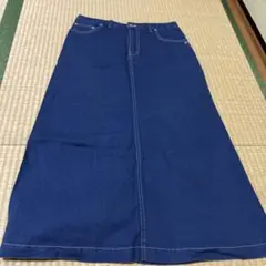 デニム ロングスカート マキシ丈 スリット入り　MーL