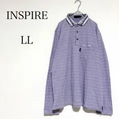 インスパイア ストライプ柄 長袖ポロシャツ 大きいサイズ メンズ 春色 【LL】のサムネイル
