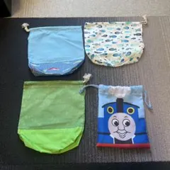 巾着袋 4枚セット（ハンドメイド3点 ＋ きかんしゃトーマス1点）コップ袋