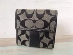 COACH 折り財布　シグネチャー　キャンバス　ベージュ×ブラック