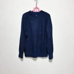 ネイビー リブ編み ニット セーター 長袖