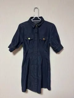 デニムワンピース 半袖 ミニ丈 シャツワンピース カジュアル