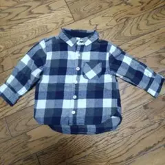 無印　ネイビーとホワイトのチェックネルシャツ 80