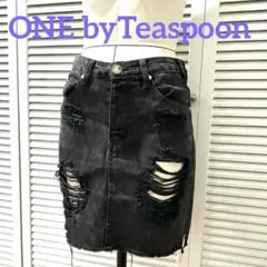 ONE Teaspoon ブラックデニム　ダメージ加工タイトスカート