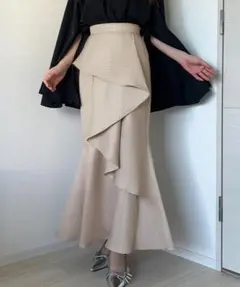 ハイウエストレースアップ千鳥マーメイドスカート Lサイズ ベージュ