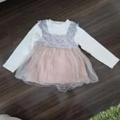 プティマイン　チュール　トップスフラワープリント長袖カットソー　110 100