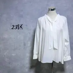 【大きいサイズ】23区 ブラウス ボウタイ 切替 ストレッチ ホワイト 4219