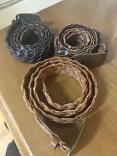 レザー編み込みベルト 動物刻印付き革3種類3個セットお得