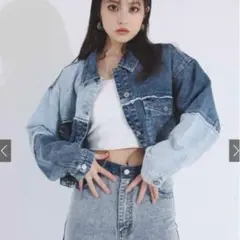今田美桜 デニム クロップドジャケット フリンジ付き