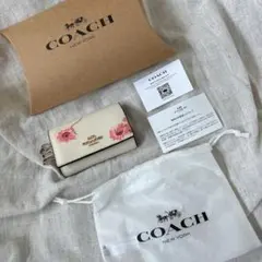 美品　COACH コーチ 5連キーケース 花柄 フラワー 保存袋・箱付き