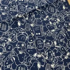 スヌーピー　ネイビー　白抜き　プリント　厚手　変形生地