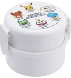 フォーク付　丸型２段ランチボックス ポケモン　白色