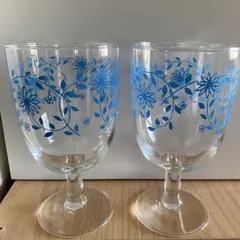 昭和レトロ レトロ ガラス コップ グラス 花柄 2個セット　脚付き