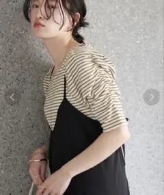 大人可愛い♡ earth パフスリーブ ボーダー トップス 五分袖