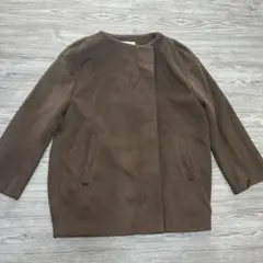 Dou Dou ノーカラージャケット ブラウン