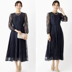 最終値下げ★ シアー×レース ビスチェ風フレアドレス 結婚式 ワンピース 長袖