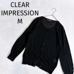クリアインプレッション◆Vネック カーディガン透かし編み 薄手 ニット 黒 Mのサムネイル