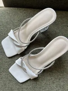 ホワイトクリアヒールサンダル