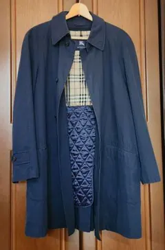 BURBERRY　バーバリーメンズロングコートネイビー ステンカラー　L