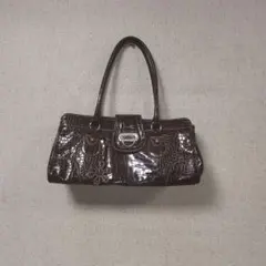 美品 ダークブラウン クロコダイル風 ハンドバッグ