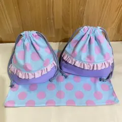 入園準備　ハンドメイド　お弁当袋　コップ袋　ランチョンマット　水玉
