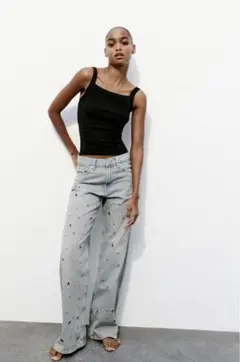 【ZARA 完売品♡】ハイライズデニム　スタッズ付きデザイン