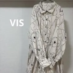 【VIS】春ワンピ 長袖シャツワンピース 花柄