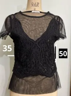 ZARA TRF シースルー レース トップス ブラックのサムネイル
