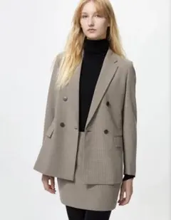 新品 UNIQLO ユニクロ ダブルジャケット ブラウン L チェックのサムネイル