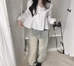 ホワイト ブラウス 長袖 リボン