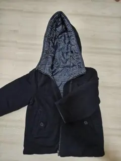 コムサイズム　フード付きチェック柄リバーシブルダウンコート